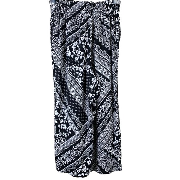 Laundry Shelli Segal Size Medium Pants Black White Floral Pleated Wide Leg Crop - Picture 2 of 7